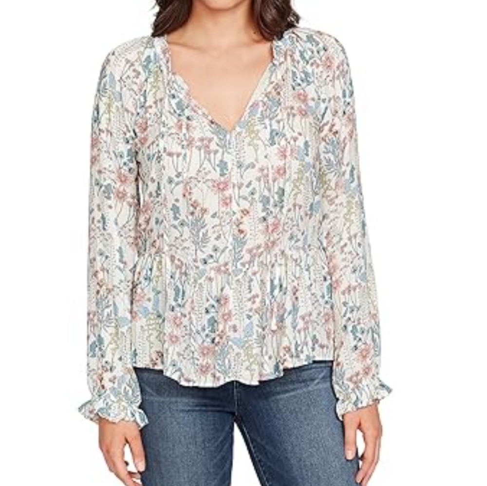 Size S William Rast floral printed necktie blouse